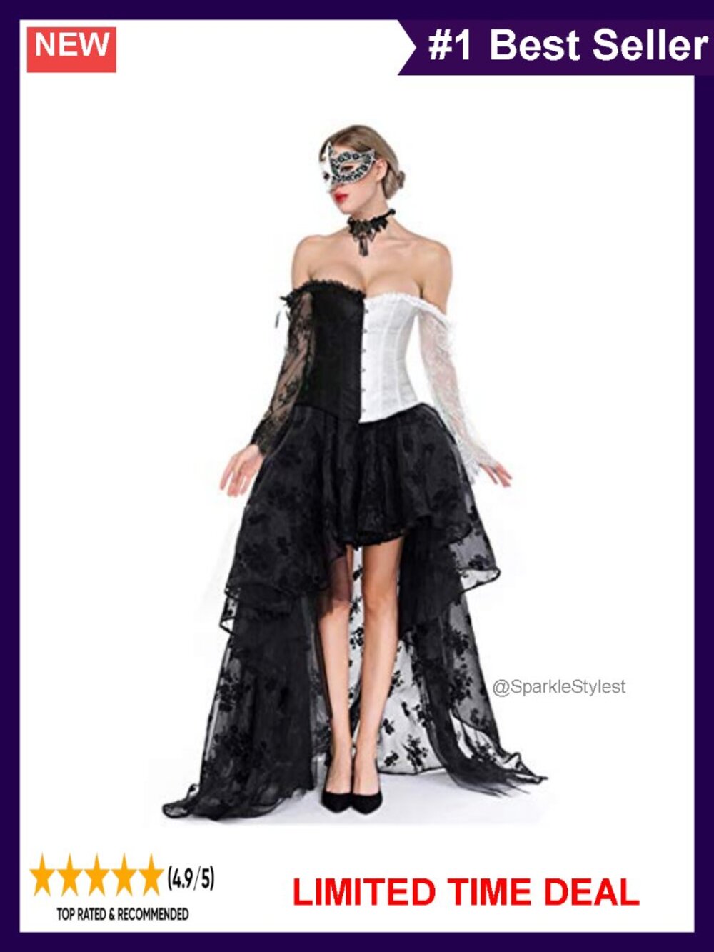 Steampunk Victorian Off Shoulder Corset High Low Skirt Set